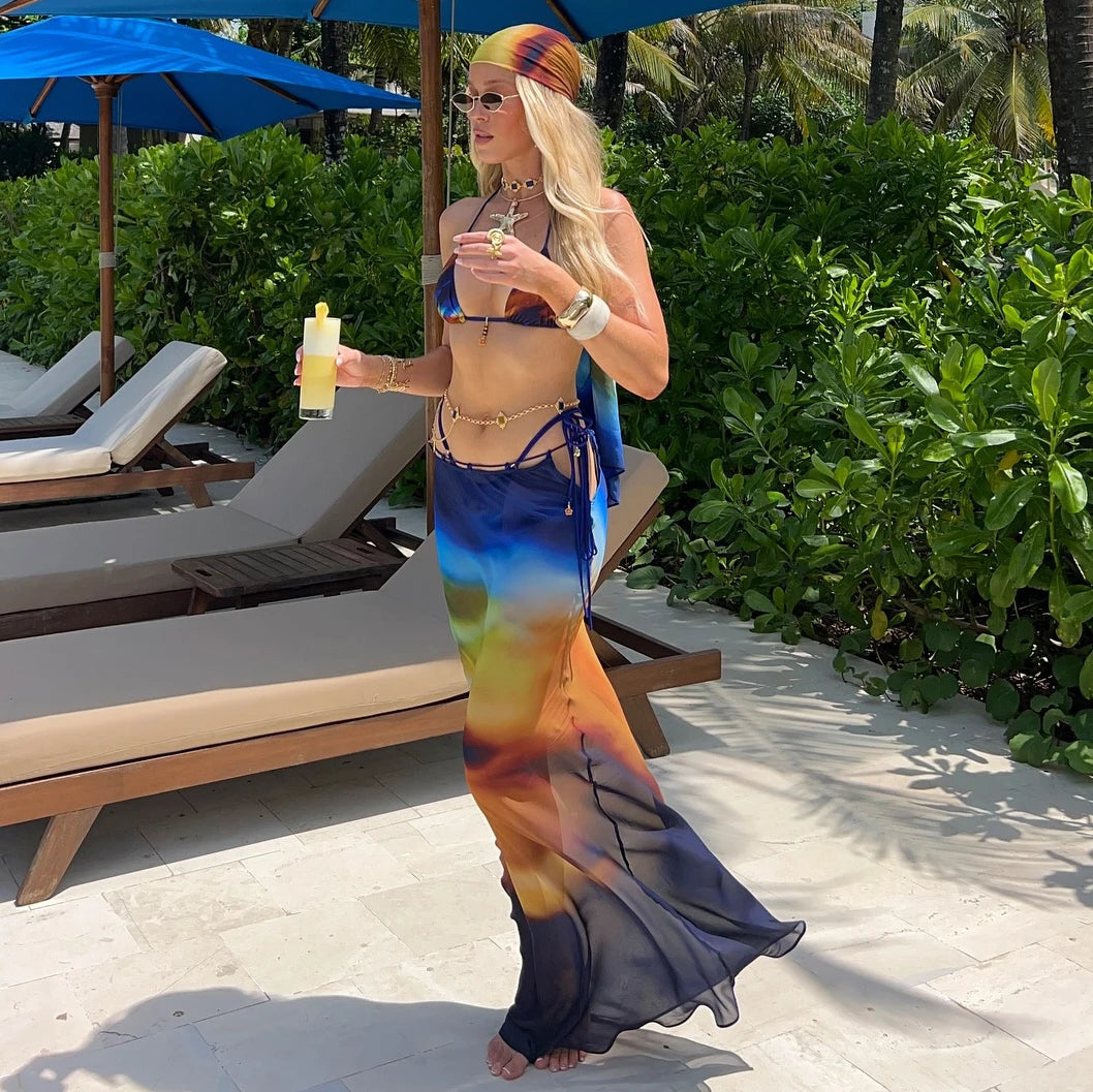 Sexy 3Pcs Bandeau Biquini Women Bikini Push Up Swimsuit Female Swimwear Floral Printed Swim Suit Halter Bathingsuit Beachwear voguable