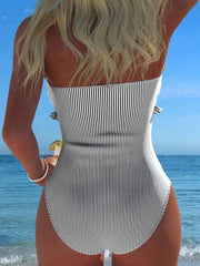 Voguable  Strappy Swimsuit One Piece Sexy Striped Ruffle Swimwear Women Bathers Bathing Swimming Swim Suit Padded Beachwear Summer voguable