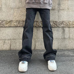 Harajuku Ripped Washed Streetwear Mens and Womens Jeans Pants Straight Distressed Hip Hop Casual Flare Denim Trousers