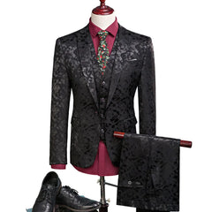 Men Suit  Business Leisure Single Breasted Suits 3 Pieces Sets Male Printing Groom Wedding Dress Jacket Blazers Coat Vest Pants voguable