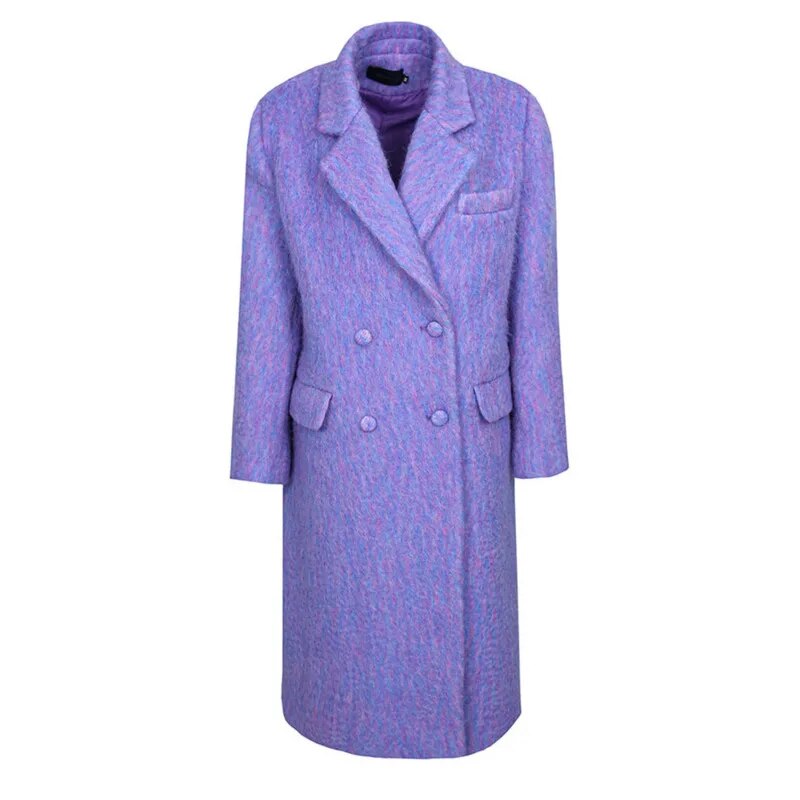 [EAM] Loose Fit Purple Big Size Long Elegant Woolen Coat Parkas New Long Sleeve Women Fashion Tide Autumn Winter 2023 1DF3550 voguable