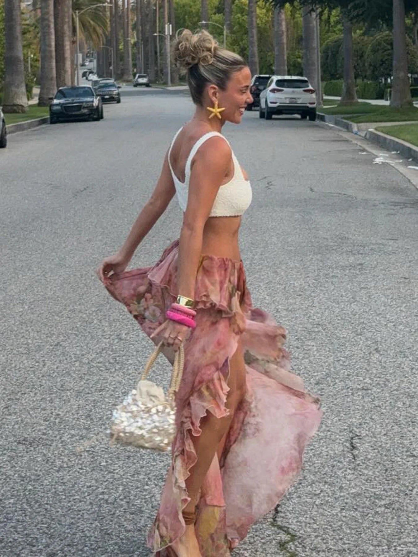 Voguable Vacation Floral Printed Ruffle Half Bodycon Skirt Low Waist Y2K Aesthetics Lace Skirt Harajuku Grunge Fairycore Clothes voguable