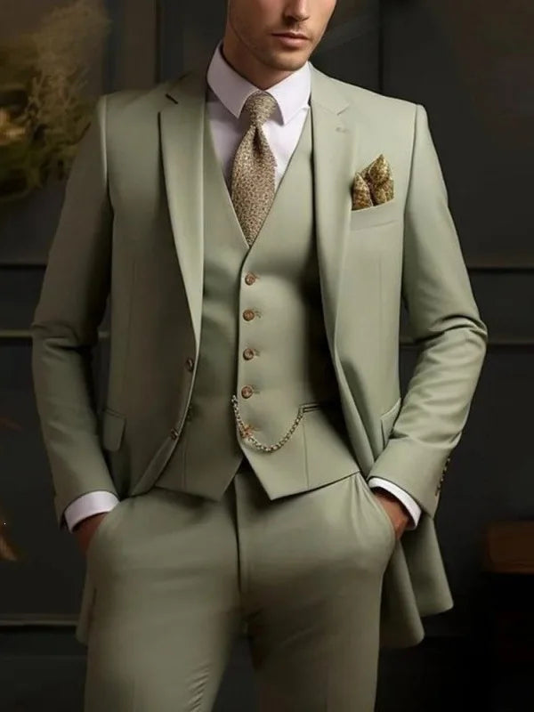 Voguable  New Solid Suits for Men Slim Fit Groom Wedding Suits Tuxedo Best Man Blazer Vest Pants 3 Pieces Fashion Marriage Costume voguable