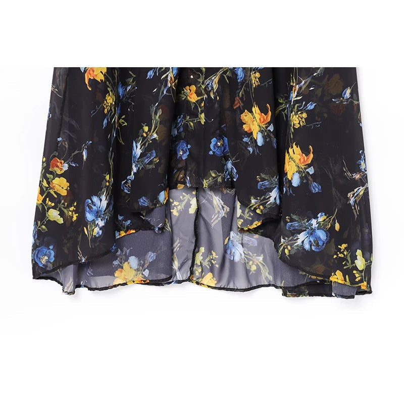 Floral Print Loose Midi Long Dresses Women Turtleneck Lantern Sleeve Boho Vestidos Spring Summer Lady Vacation Dress voguable