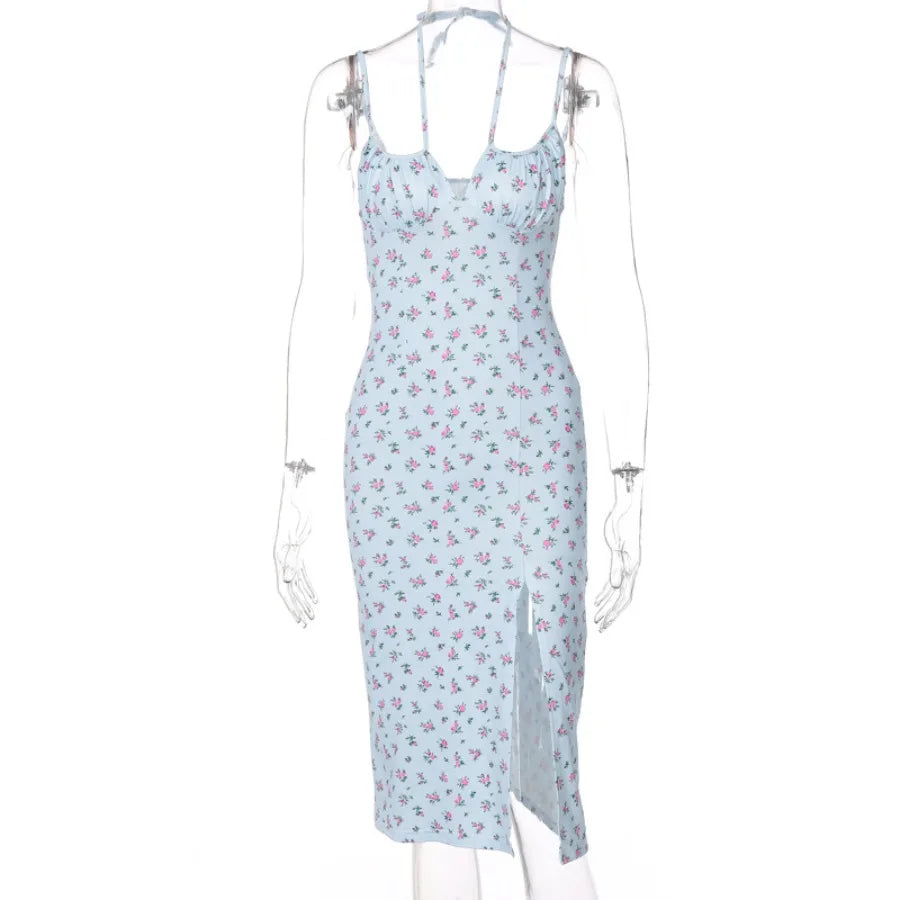 Voguable  Europe and America summer hot goods new women's dress with halter floral split dress  on behalf of voguable