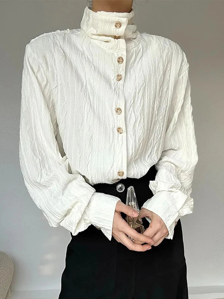 Vintage Stand Collar Y2K Shirt Women Loose Harajuku Long Sleeve Blouse Fall Retro American Streetwear Casual Bf Tops New voguable