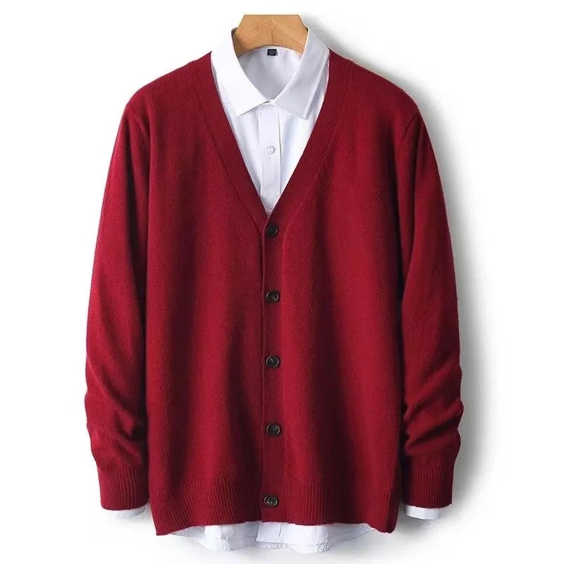 Autumn/Winter New Men's Business and Leisure V-neck Thin Knitted Cardigan Sweater Warm and Fashionable High Quality Knitted voguable