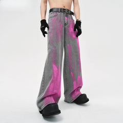 Coated Jeans Men's American High Street Wasteland Gray Wide-leg Pants Men Women A-type Smoke Gray Floor Pants 2025 voguable