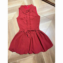 Voguable  Lace Up Bud Preppy Style Sweet Dress Slim Short Ball Gown French Style Robe Ruched Elegant Casual Minority Soft Vestidos voguable