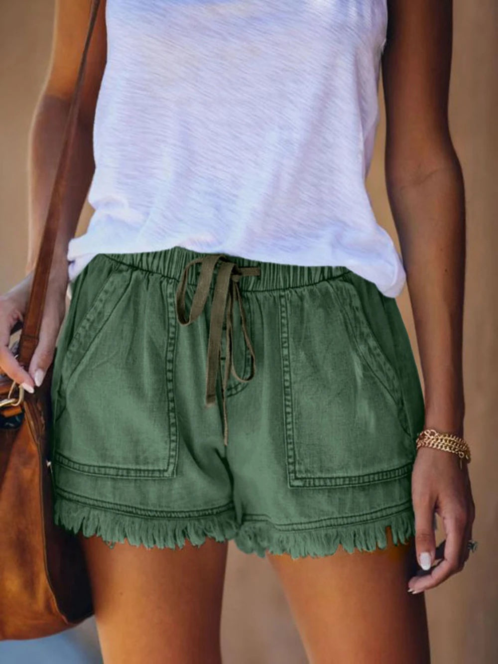 Voguable  Women’s Denim Shorts Drawstring Elastic Waist Frayed Hem Short Pants Summer Casual Vintage Hottie Girls Loose Jeans with Pockets voguable