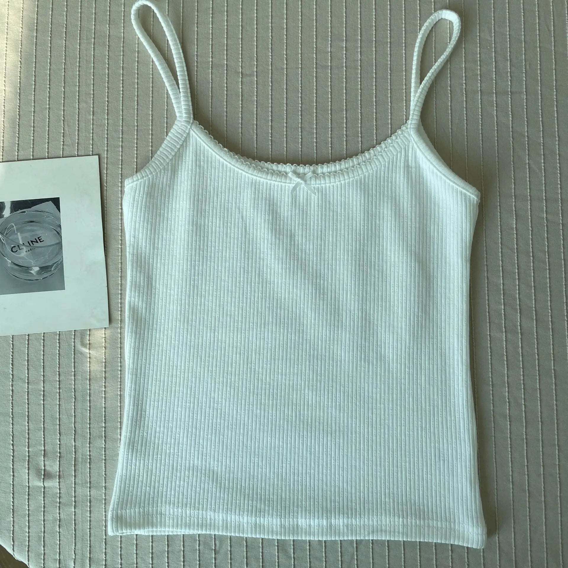 Floral Eyelet Bow Cotton Crop Tops Summer Lace Trim Sleeveless Slim Tank Top Women Preppy Style Sweet Camisole Y2k Clothes voguable