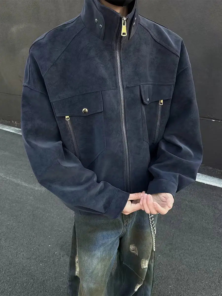 Street Zipper Jacket High-end Handsome Stand-up Collar Coat American 2025 Retro Handsome Work Jacket Loose Top Urban voguable
