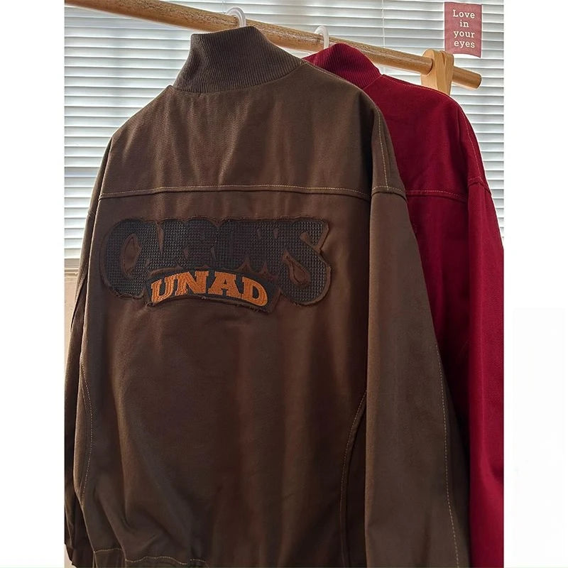American Retro Trend College Style Patch Embroidered Lapel Jacket Men Women Fashion Loose Casual Versatile Jacket Trendy Tops voguable
