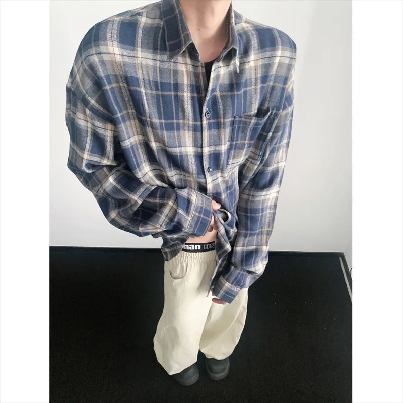 Autumn Long Sleeved Shirt Men Fashion Retro Plaid Shirt Men Japanese Streetwear Loose Brown Casual Shirts Mens Large Size 4XL voguable