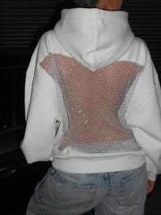 Voguable  Y2K American Gothic Mesh Hoodie Women Sexy Translucent Pullover Long Sleeve Classic Casual Sweatshirt Jacket voguable