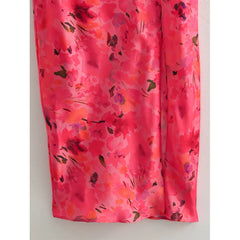 Voguable  Sexy Women Twisted Round Neck Sleeveless Floral Print Satin Dress Side Gathers Slit Hem Female Summer Long Dresses voguable