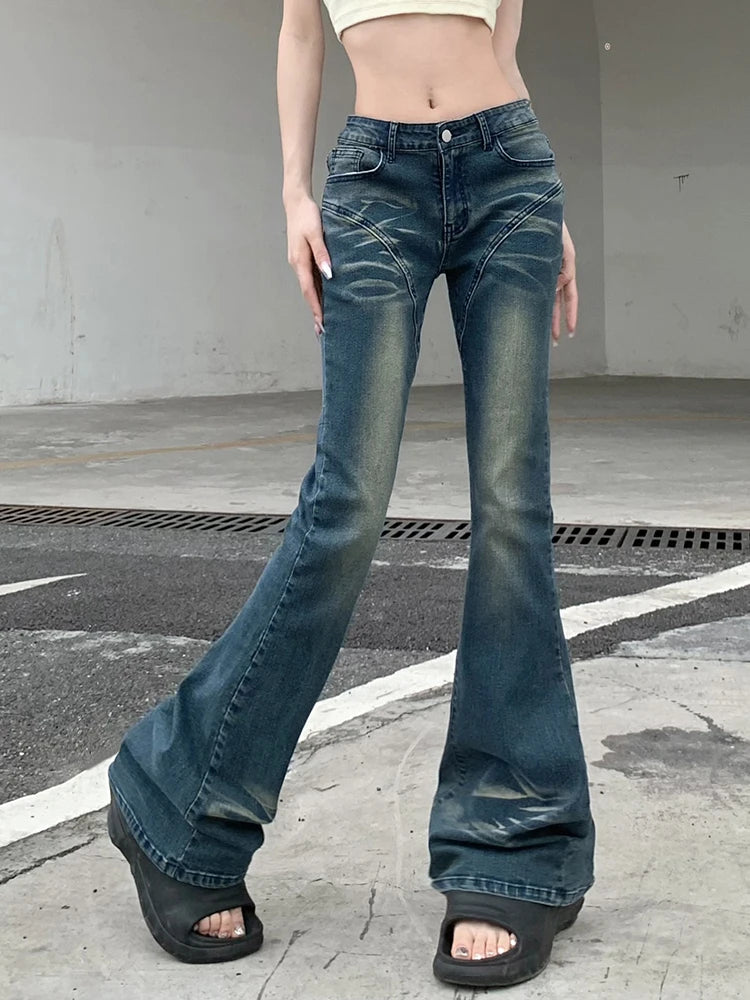Voguable Vintage Flare Jeans Low Rise Women Sexy Fashion Washed Jean Pants cyber Y2K Grunge Fairycore Denim Trousers Korean voguable