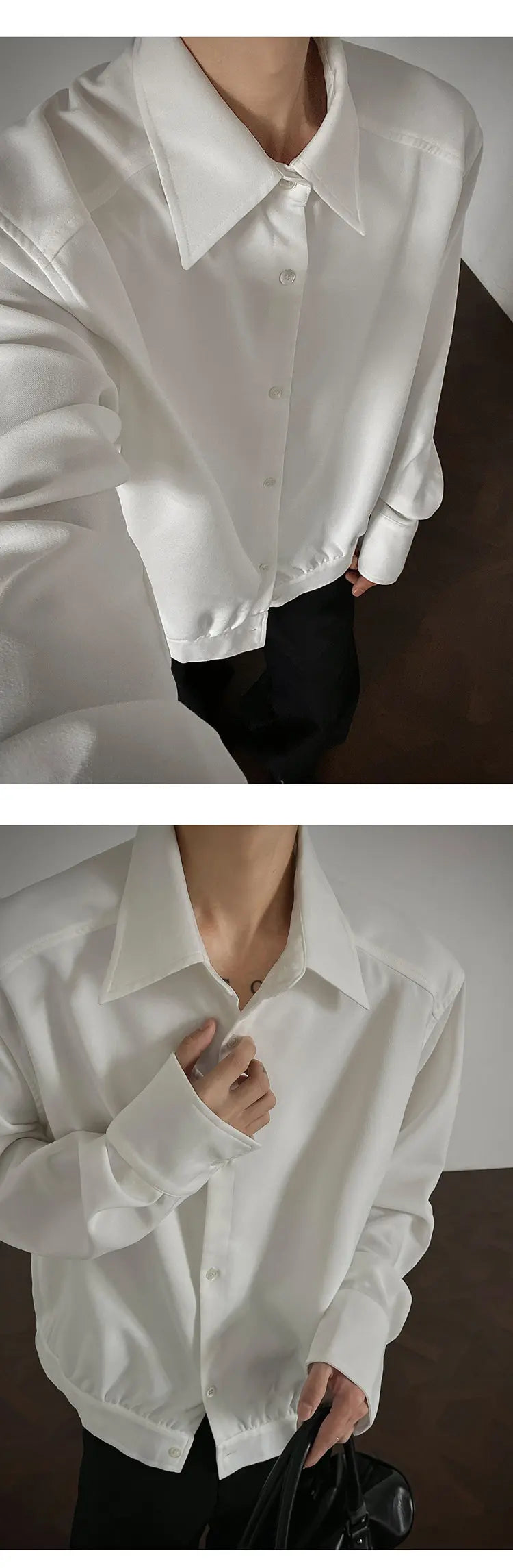 Shirt men Korean Style Loose Fit Square Neck Plain Color Long Sleeve Shirt Man Autumn New Trendy Youth Dance Shirts Oversized voguable