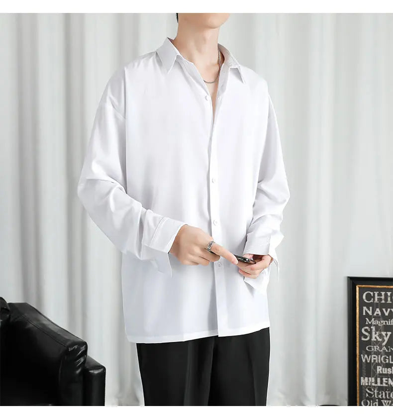 Shirt Men Solid  Long sleeved Shirt For Men Korean Fashion Shirts Comfortable Blouses Casual Loose Classic Single Breasted Shirt voguable