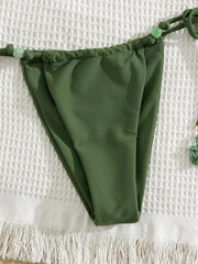 Voguable  Sexy Green Bikini Women Bead String Push Up Bra Tie Side Bandage Thong Swimsuit Summer Bathing Suit Backless Micro Swimwear voguable