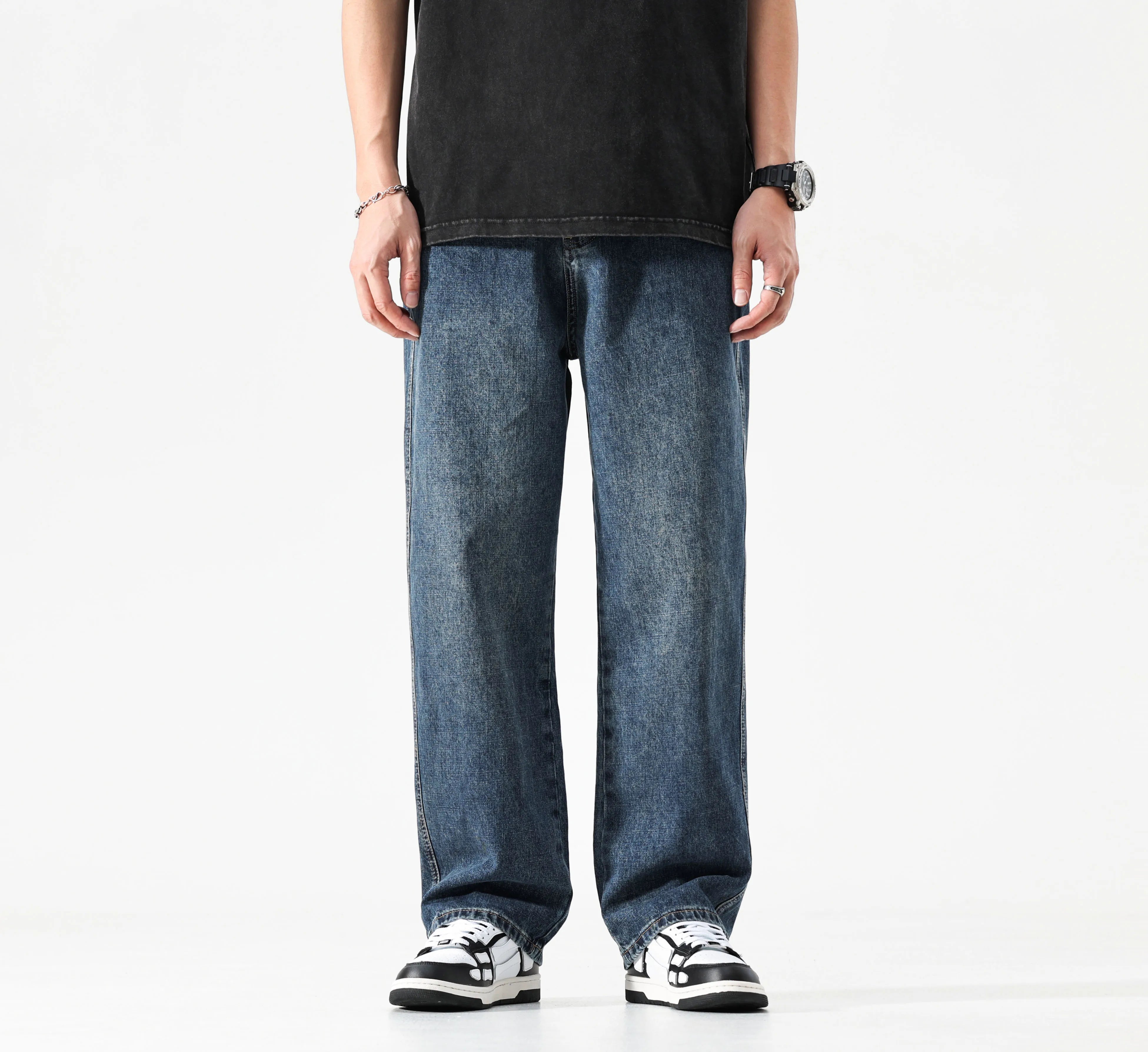 Wide Leg Jeans Men Baggy Pants Summer Straight Cut Loose Retro Blue Denim Pants Streetwear Fashion Pockets Vintage Man Clothes voguable