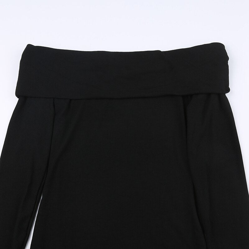 Black Knitted Off-Shoulder Long Dress mysite