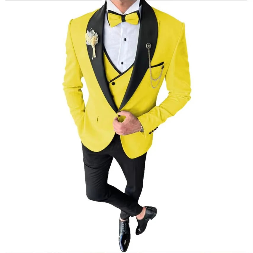 Voguable  New Solid Suits for Men Slim Fit Groom Wedding Suits Tuxedo Best Man Blazer Vest Pants 3 Pieces Fashion Marriage voguable