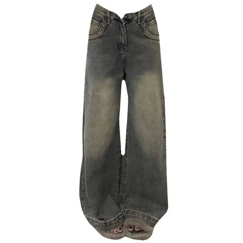 Vintage Distressed Wide-leg Jeans Women's Spring Summer New Loose-fit Slimming Draped Versatile Trailing Straight-leg Trousers voguable