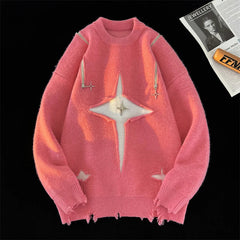 Men Sweater Streetwear New Retro Hole Fringed Loose Versatile Long Sleeve Pullover gotmes-shop