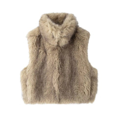 Voguable  Sexy Faux Fur Sleeveless Vests for Women Cropped Jackets Fashion Slim Autumn Winter Thick Warm Furry Short Coats Female voguable