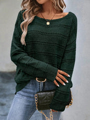 New solid color hollow round neck pullover knitted sweater voguable