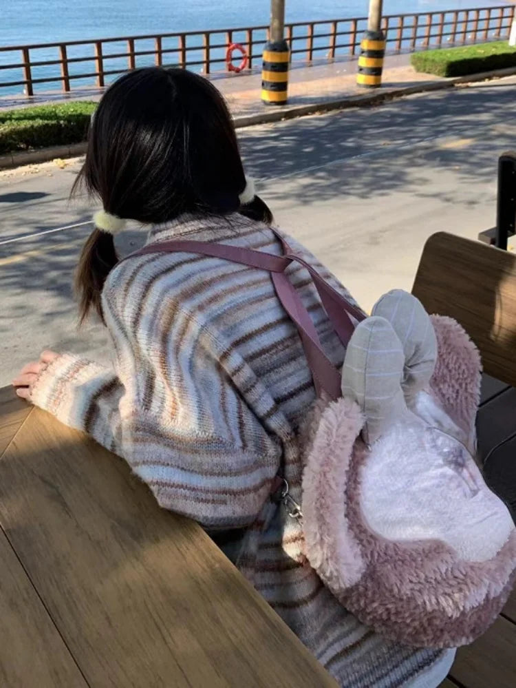 Y2k Aesthetic Japanese Knit Cardigan Kawaii Dog Embroidery Harajuku  Femme Striped Preppy Autumn Zipper y Womens voguable