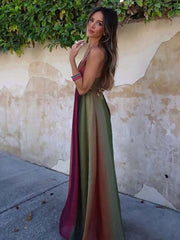 Sexy Backless Slip Long Chiffon Beach Sling Dress For Women Summer Vacation Contrasting V Neck Holiday Beachwear Dresses voguable