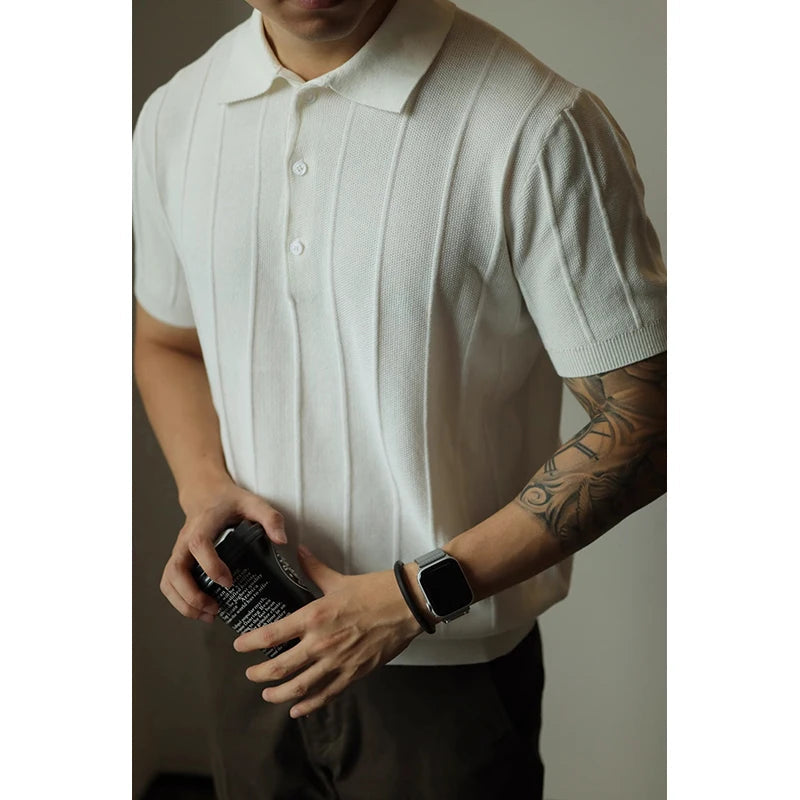New Men's Clothing Luxury Business Polo Shirt Casual Slim-fit Knitted Solid Color Short Sleeve T-shirt High Quality Tops M-3XL voguable