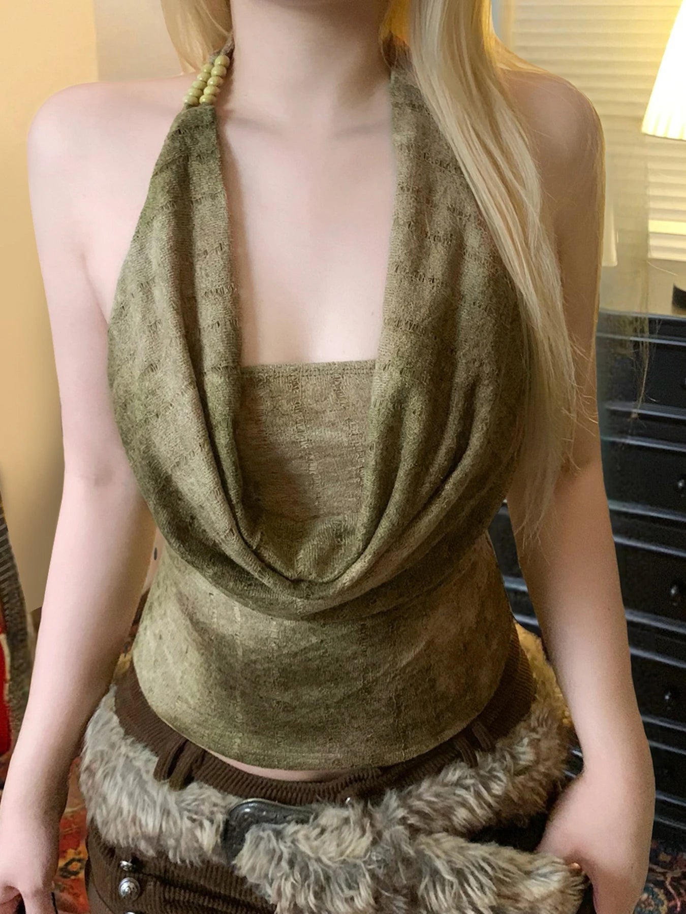Chic Fashion Slim Fit Beading Women Halter Tops Summer Hollow Out New Causal Blouses Design voguable