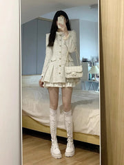 Voguable  White Slim Waist Polo Women Dresses New Spell Color Single Breasted Elegant Fashion Female Dress Simple Casual Streetwear voguable
