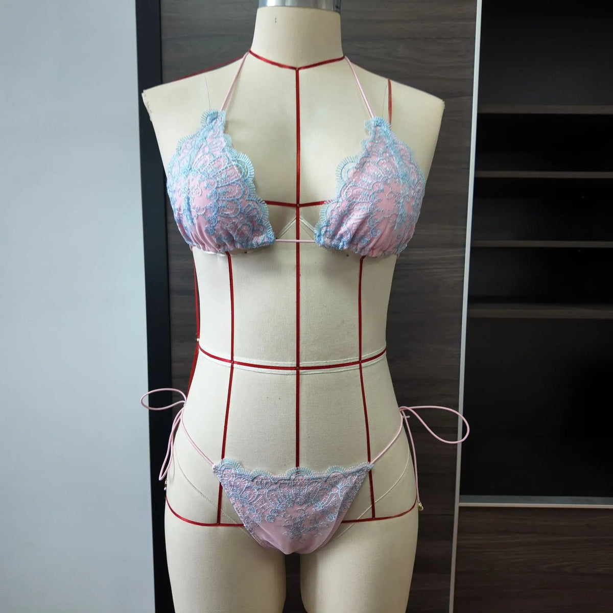 Voguable  Sexy Backless Hollow Lace Bikinis Patchwork Swimsuit Women Bathing Suits Bandage Swimwear Mujer Beachwear Triangle Bikini Set voguable