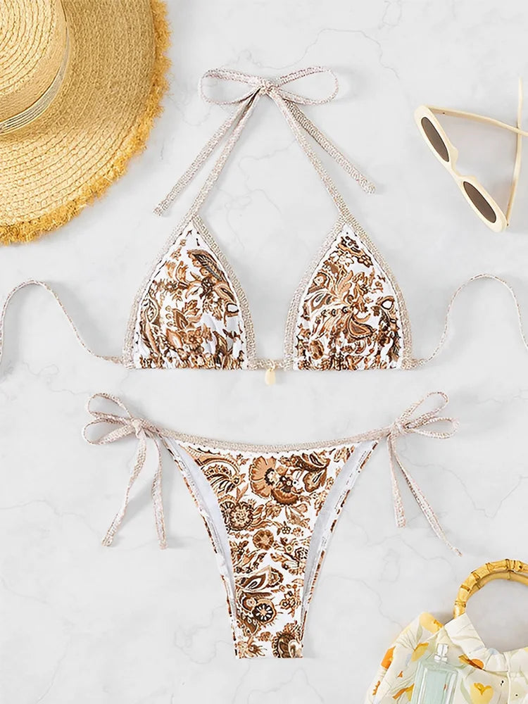 Voguable  Summer Female Swimsuit Bathers Bathing Swimming Suit Beachwear Halter String Triangle Two Piece Bikini Women Swimwear voguable