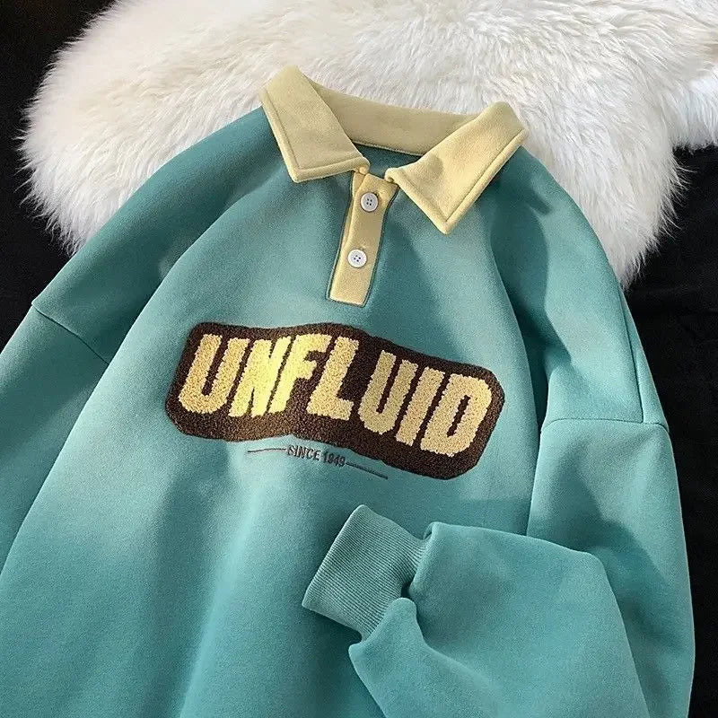 Voguable  Tops Polo Green Baggy T Shirts for Men Sweatshirts Male Clothes 90s Vintage Size S Aesthetic Korean Autumn Polyester A Sale Y2k voguable