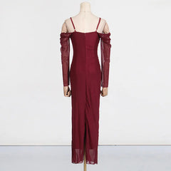 2025 New Lace Patchwork Sexy Streetwear Long Dress V-neck Tight Slit Party Dress Spring Summer Off Shoulder Fashion Vestidos voguable