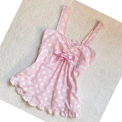 Voguable  Women Vintage Polka Dot Lace Patchwork Sweet Summer Fashion Girl Y2k Harajuku Crop Tank Tops Female Casual voguable