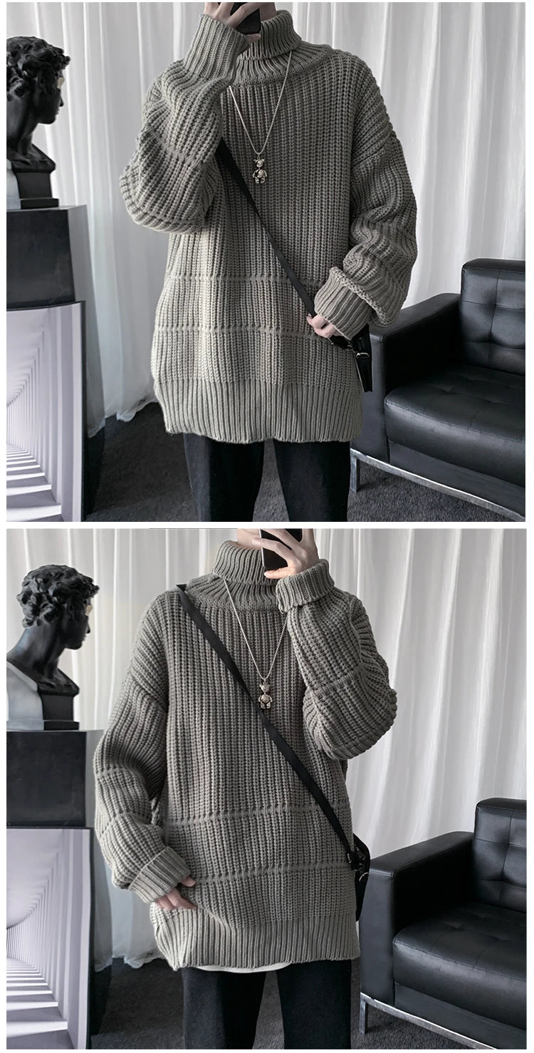 Autumn Winter Mens Casual Turtleneck Pullover Men's Long Sleeve Rollneck Sweater Korean Style Fashion Warm Knitted Sweater voguable