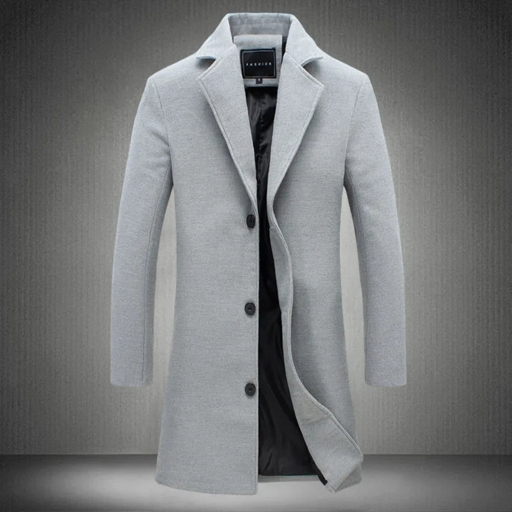 2023 Men Wool Blend Coat Autumn Winter New Casual Long Windbreaker Jacket Male Solid Color Single Breasted Trench Coat Jacket voguable