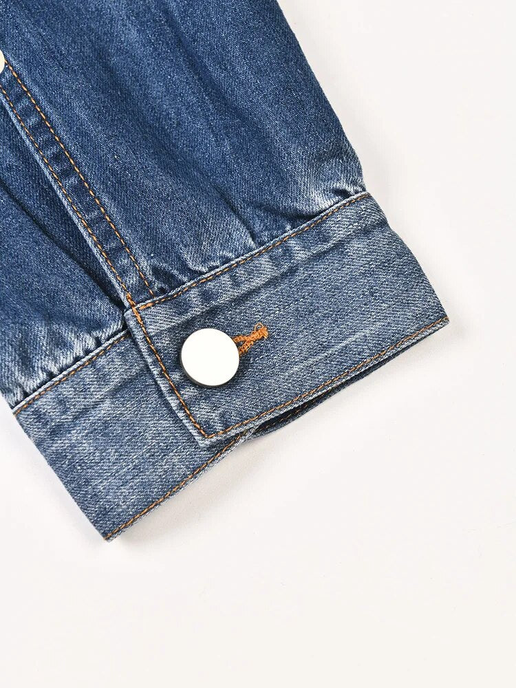 Army Green Denim Color-block Big Size Jacket Loose Fit New Lapel Long Sleeve Women Coat Fashion Spring Autumn voguable