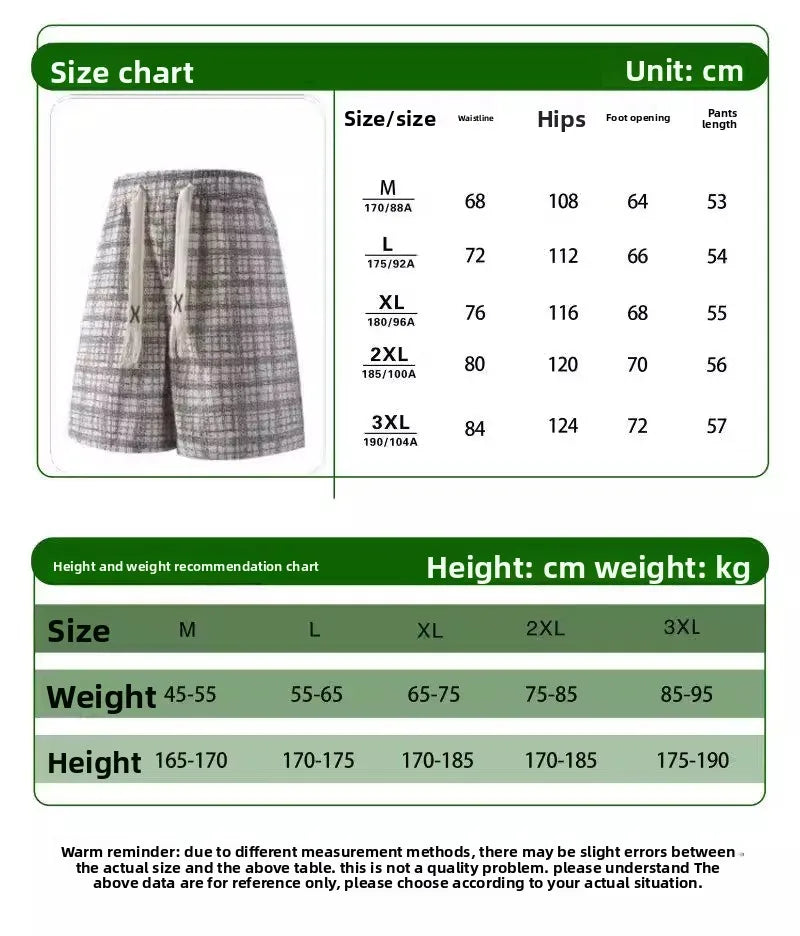 Voguable  Summer Fashion Men's Plaid Dyed Shorts Sporty American Style Beach Five-Quarter Length Loose Fit Teenage Casual Polyester Fiber voguable