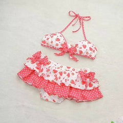 Voguable  Japanese Style Kawaii Girls Swimsuit Sweet Printed Halter Bikini Swimsuit Women Ruffle Bikini Set Bather Bathing Suit Swim voguable