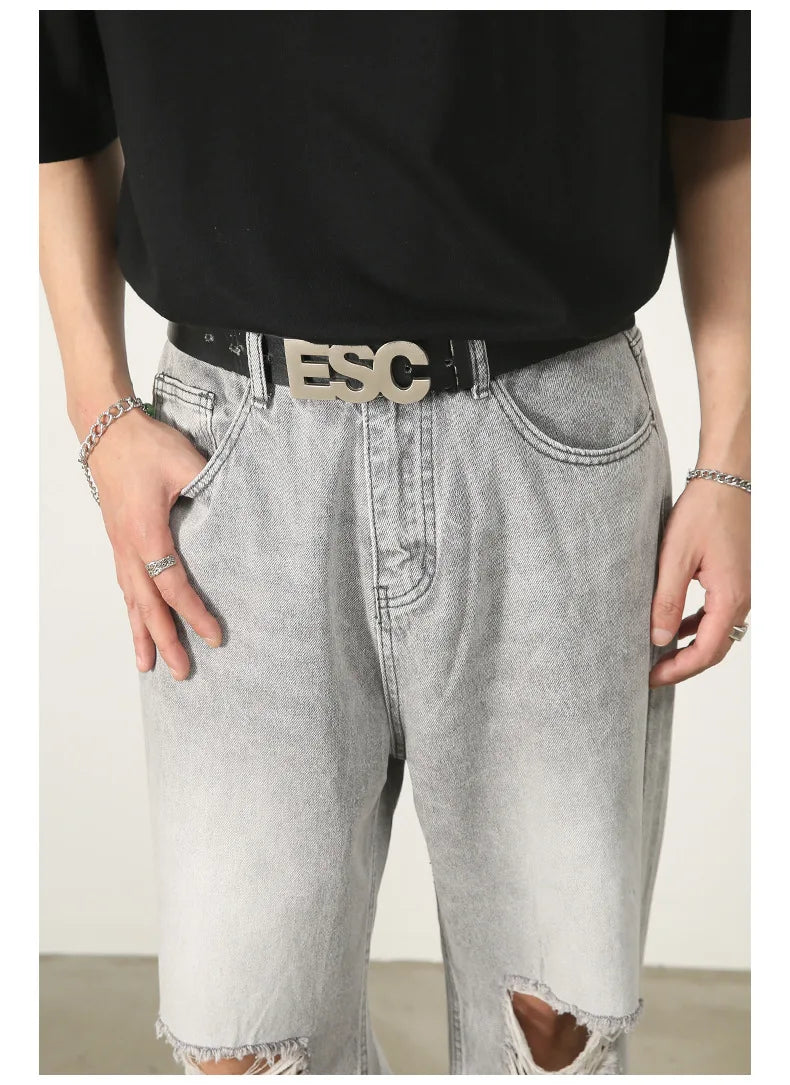 Voguable Ripped Jeans Men High Street Male Hip Hop Distressed Denim Wide Leg Pants Casual Trousers Vintage Streetwear Loose voguable