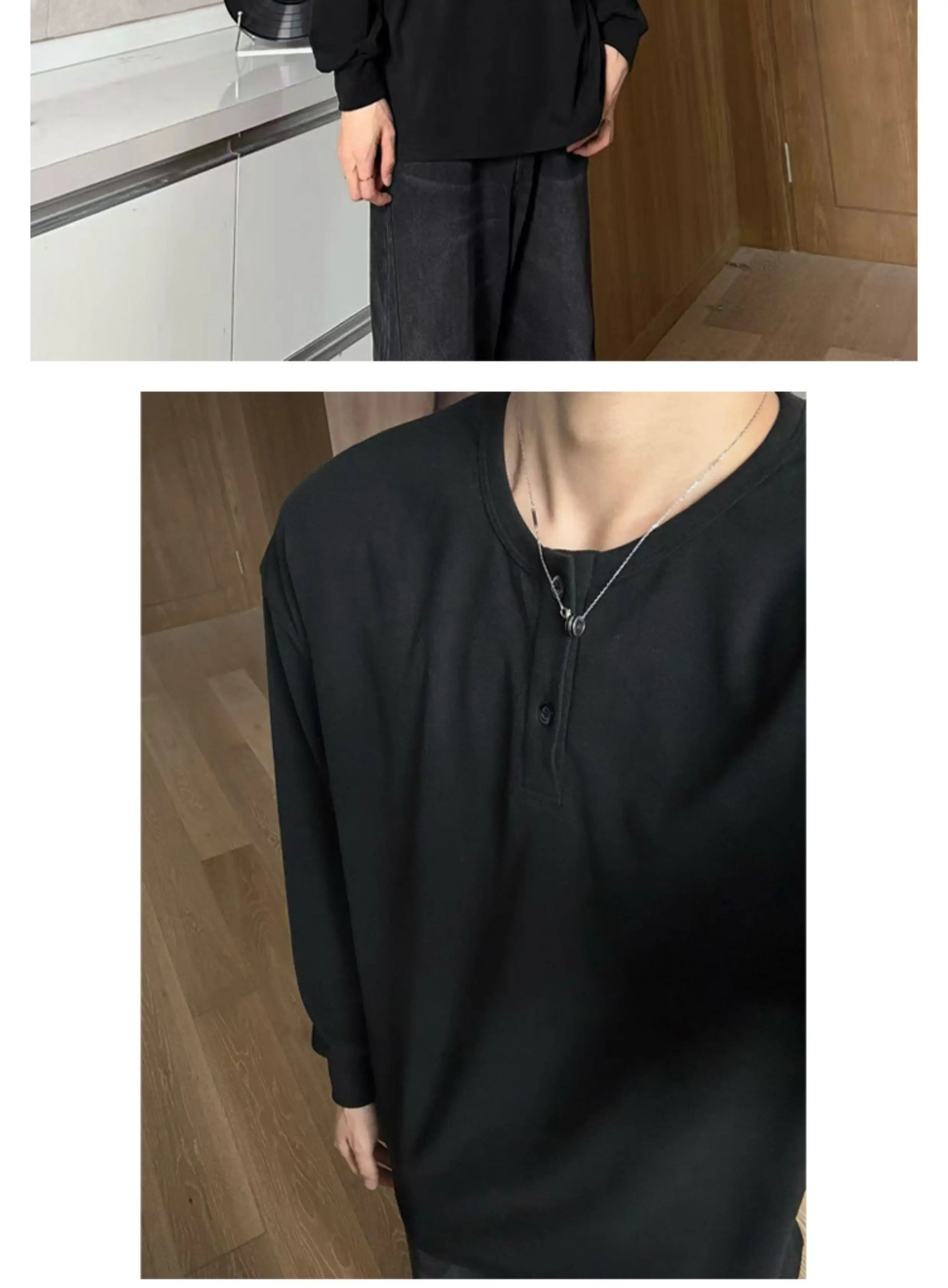 Warm Henry Collar Long Sleeve T shirt For Men Spring Autumn Casual Mens T-shirts Unisex Tee Tops Classic Clothes Men's T-Shirts voguable
