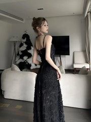 Voguable Black Sexy Party Midi Dress Women Summer See-through Strap Y2k Dress Female Lace Chic Korean Fashion Slim Vintage Dress 2024 New voguable