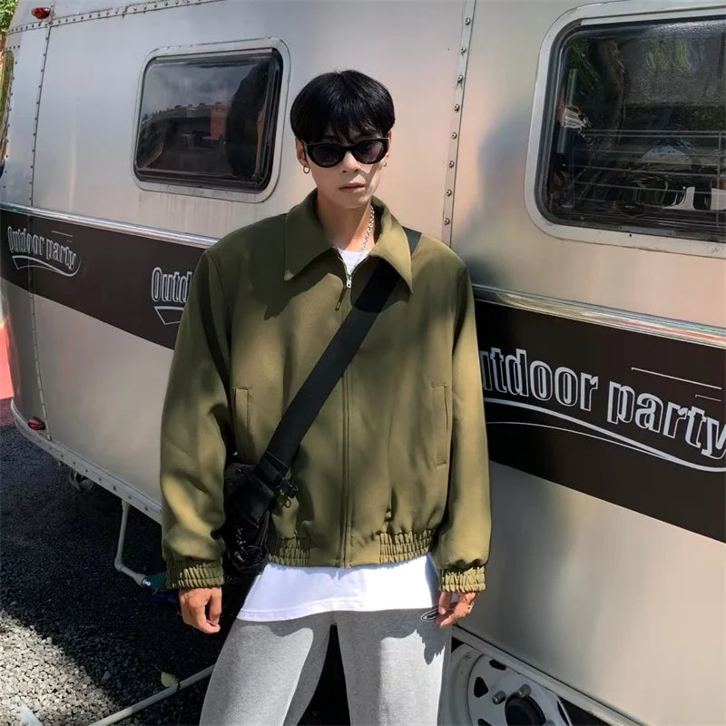 Voguable Green Black Short Jacket Men Fashion Spring Bomber Jacket Men Streetwear Korean Loose Casual Jacket Mens Vintage Outwear M-2XL voguable